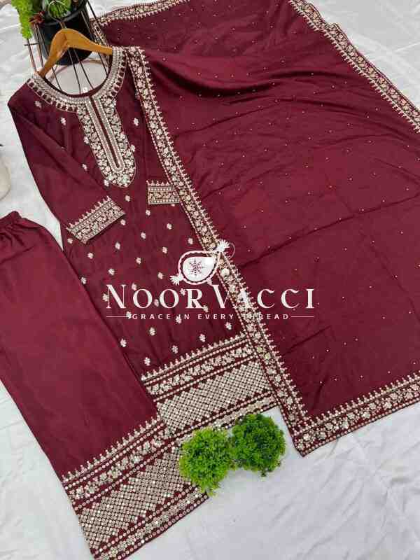 Chinnon Silk Festival Wear Set with Heavy Embroidery – Fully Stitched Top, Pant & Dupatta - Image 8