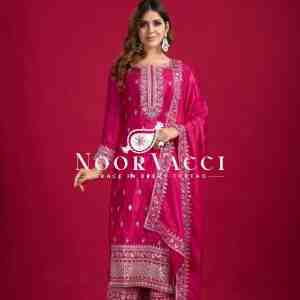 Chinnon Silk Festival Wear Set with Heavy Embroidery – Fully Stitched Top, Pant & Dupatta