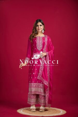 Buy Chinnon Silk Festival Wear Set with Heavy Embroidery – Fully Stitched Top, Pant & Dupatta