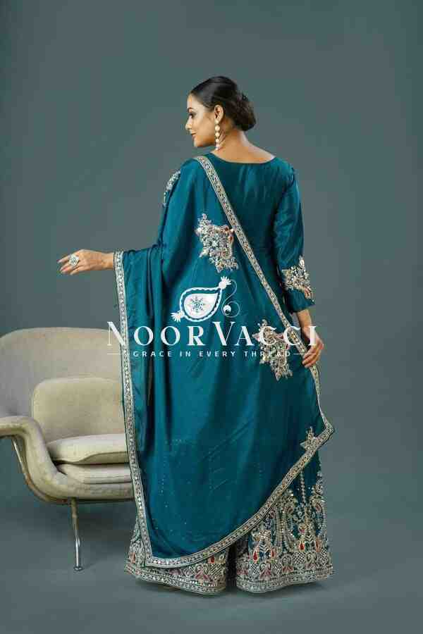 Pure Chinnon Silk Embroidered Plazzo Set – Fully Stitched Top, Bottom & Dupatta - Image 3