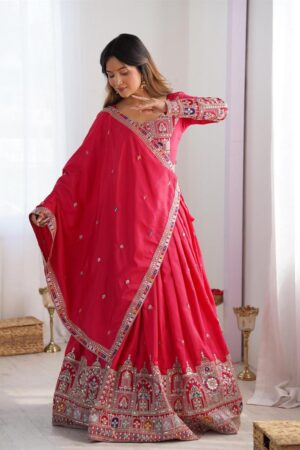 Buy Natural Crepe Silk Semi-Stitched Lehenga with Embroidered Choli and Dupatta