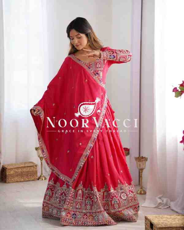 Natural Crepe Silk Semi-Stitched Lehenga with Embroidered Choli and Dupatta