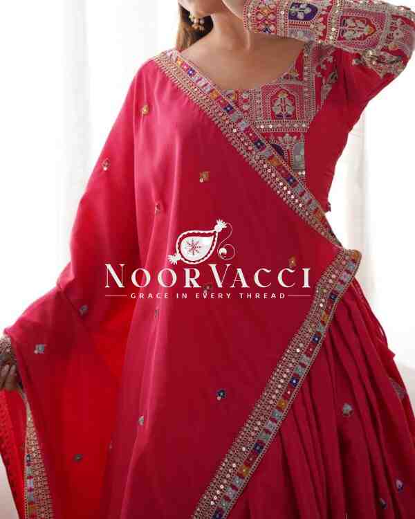 Natural Crepe Silk Semi-Stitched Lehenga with Embroidered Choli and Dupatta - Image 4