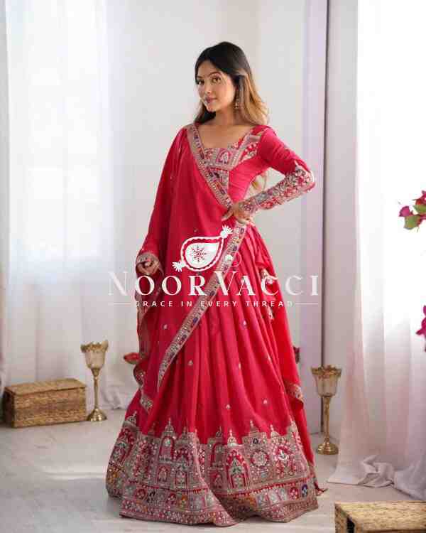 Natural Crepe Silk Semi-Stitched Lehenga with Embroidered Choli and Dupatta - Image 6