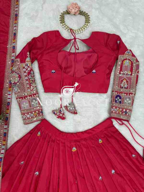 Natural Crepe Silk Semi-Stitched Lehenga with Embroidered Choli and Dupatta - Image 8