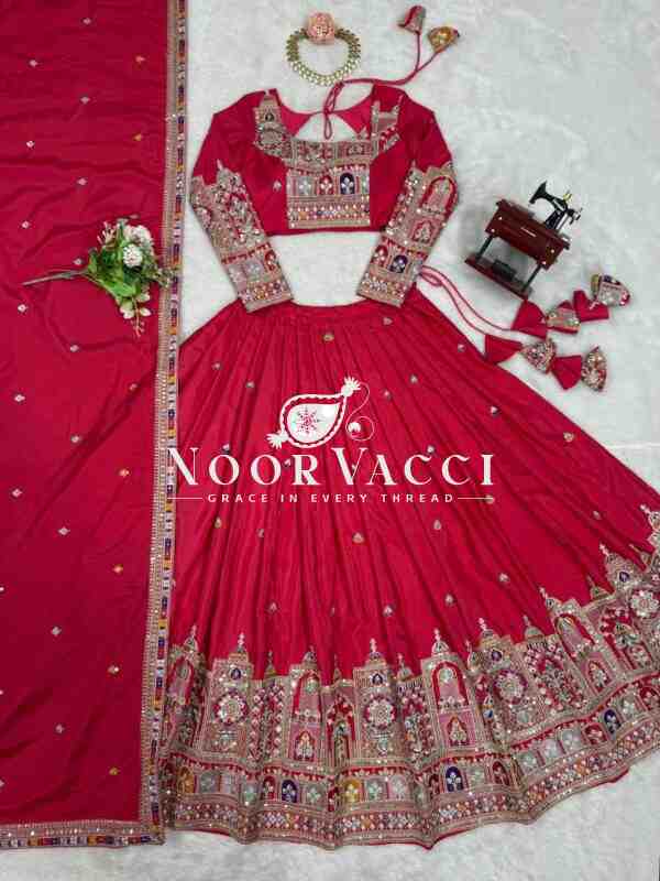 Natural Crepe Silk Semi-Stitched Lehenga with Embroidered Choli and Dupatta - Image 9
