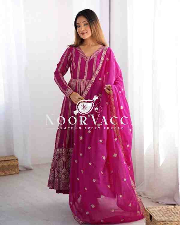 Star Georgette Embroidered Gown with Matching Pent and Dupatta - Image 2