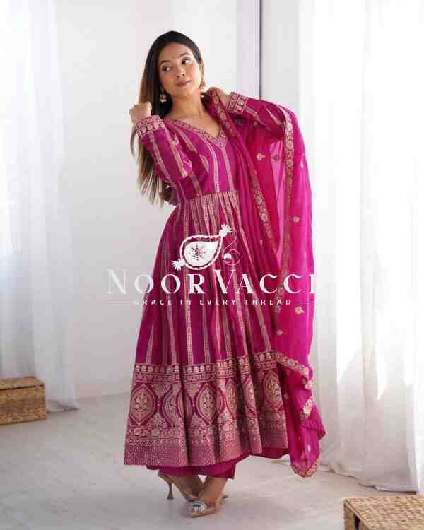 Star Georgette Embroidered Gown with Matching Pent and Dupatta - Image 4