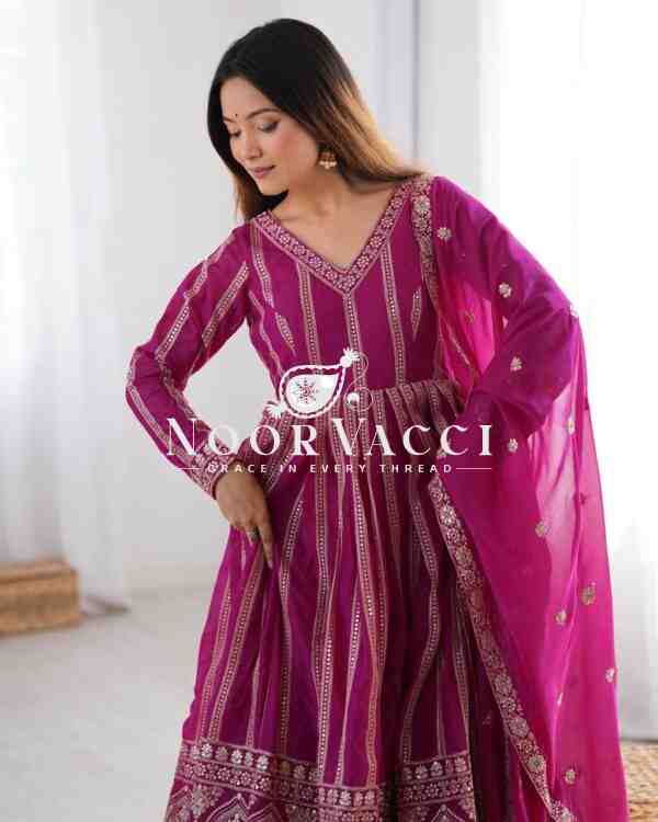 Star Georgette Embroidered Gown with Matching Pent and Dupatta - Image 5