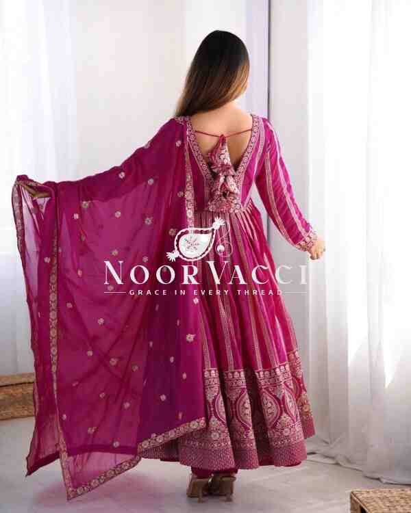 Star Georgette Embroidered Gown with Matching Pent and Dupatta - Image 6