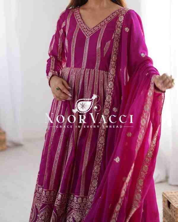 Star Georgette Embroidered Gown with Matching Pent and Dupatta - Image 3