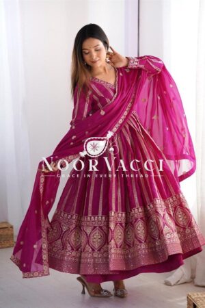 Buy Star Georgette Embroidered Gown with Matching Pent and Dupatta
