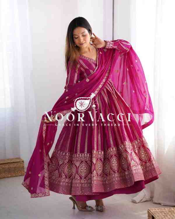 Star Georgette Embroidered Gown with Matching Pent and Dupatta