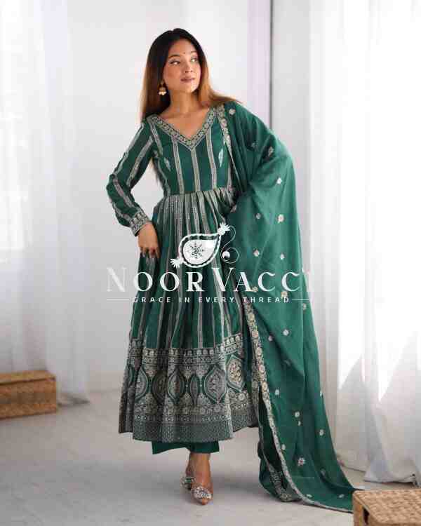 Star Georgette Embroidered Gown with Matching Pent and Dupatta - Image 4