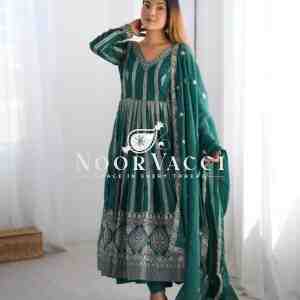 Star Georgette Embroidered Gown with Matching Pent and Dupatta