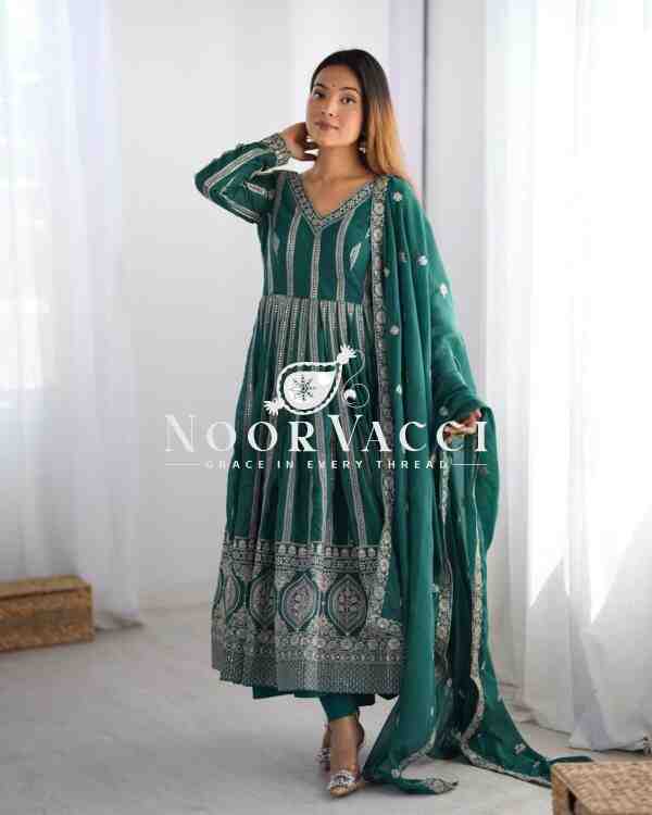 Star Georgette Embroidered Gown with Matching Pent and Dupatta
