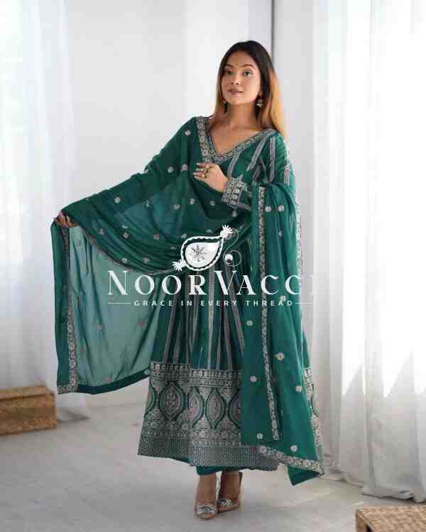 Star Georgette Embroidered Gown with Matching Pent and Dupatta - Image 5