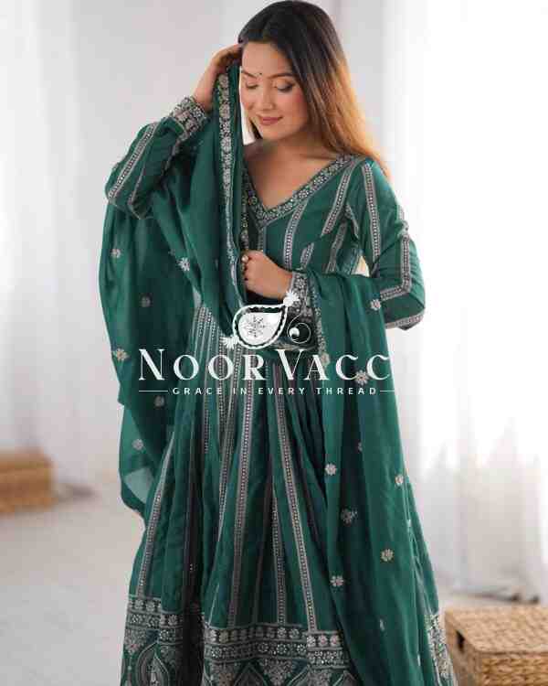 Star Georgette Embroidered Gown with Matching Pent and Dupatta - Image 6