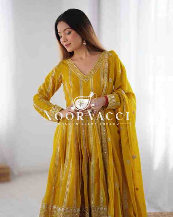 Star Georgette Embroidered Gown with Matching Pent and Dupatta - Image 3