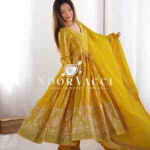 Star Georgette Embroidered Gown with Matching Pent and Dupatta