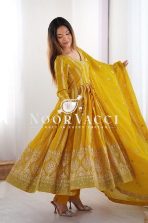 Buy Star Georgette Embroidered Gown with Matching Pent and Dupatta