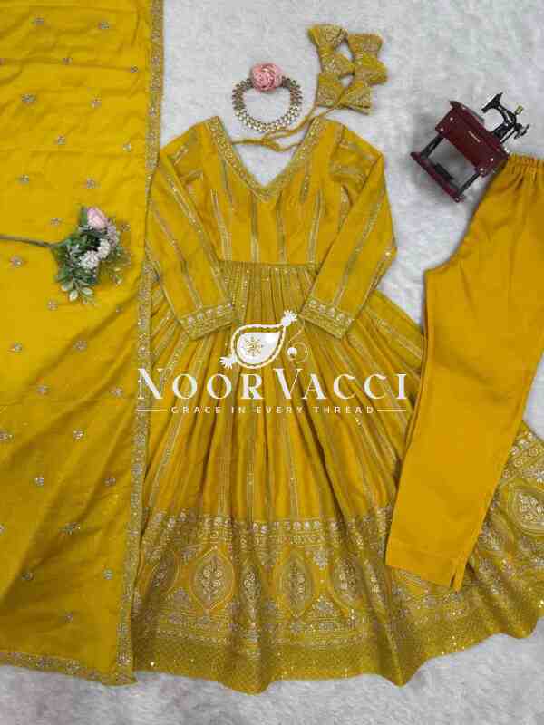 Star Georgette Embroidered Gown with Matching Pent and Dupatta - Image 6