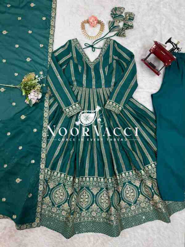 Star Georgette Embroidered Gown with Matching Pent and Dupatta - Image 7