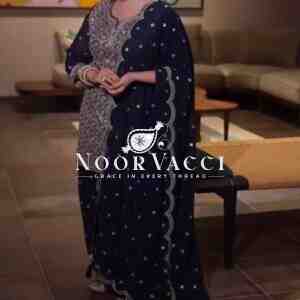 Faux Georgette Embroidered Plazo Suit with Lace Cutwork Dupatta