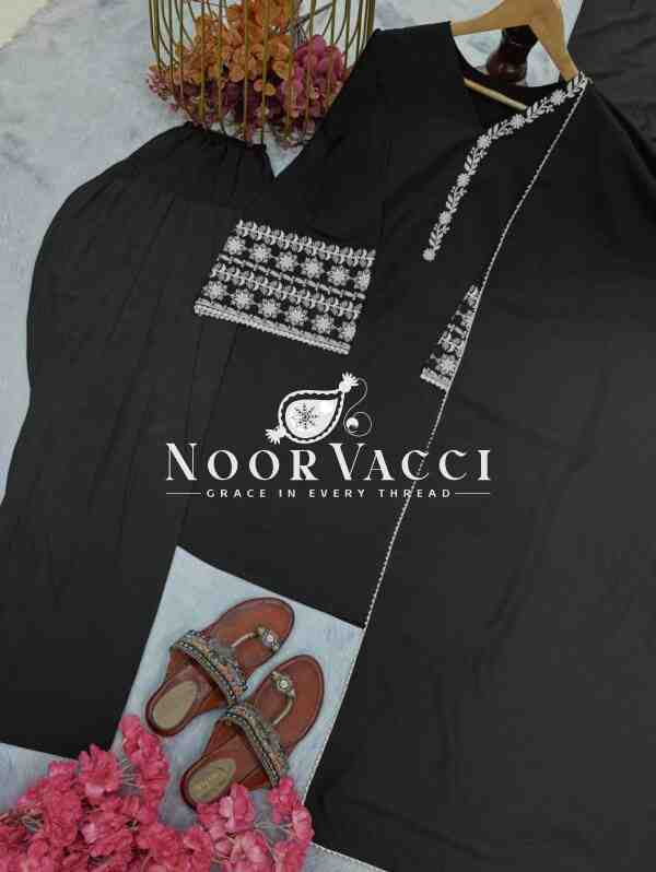 Natural Satin Embroidered Top with Farshi Plazzo and Dupatta Set - Image 2