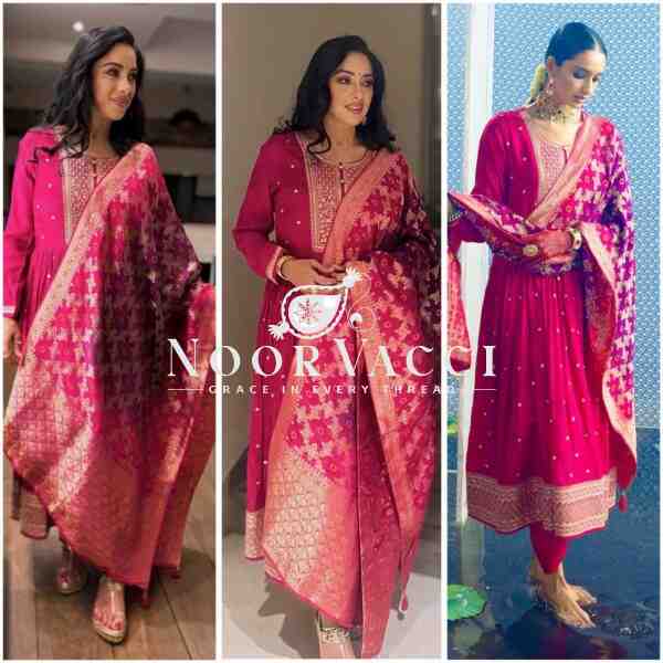 Pure Cinon Silk Embroidered Gown with Pant and Digital Print Dupatta - Image 2