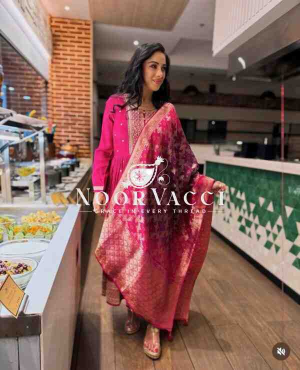 Pure Cinon Silk Embroidered Gown with Pant and Digital Print Dupatta - Image 3
