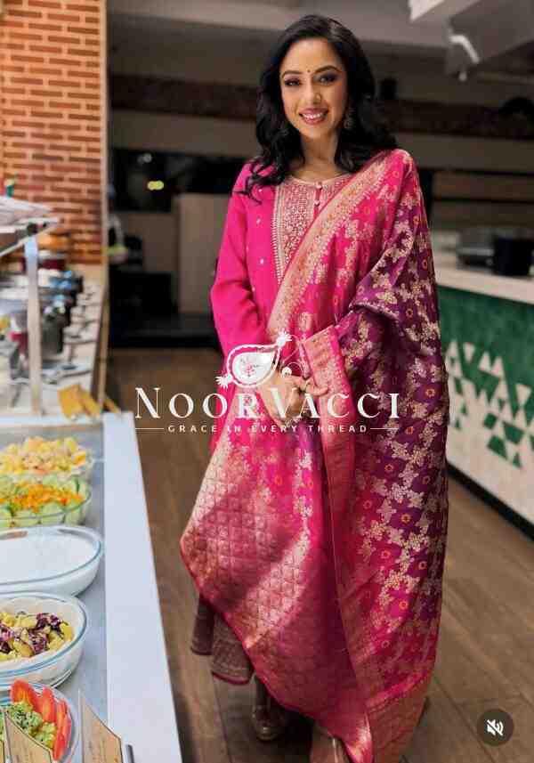 Pure Cinon Silk Embroidered Gown with Pant and Digital Print Dupatta - Image 4