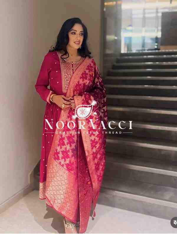 Pure Cinon Silk Embroidered Gown with Pant and Digital Print Dupatta - Image 6