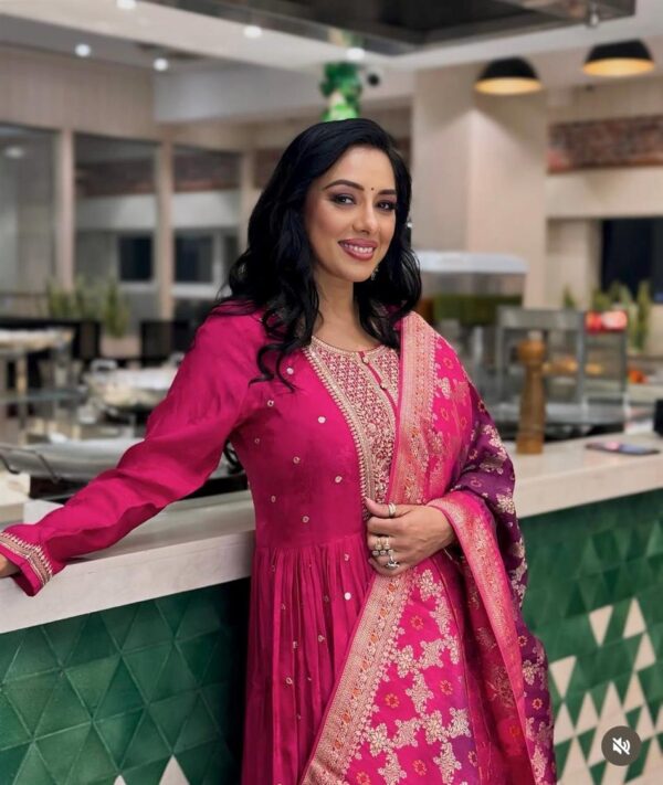 Shop Pure Cinon Silk Embroidered Gown with Pant and Digital Print Dupatta - Image 5
