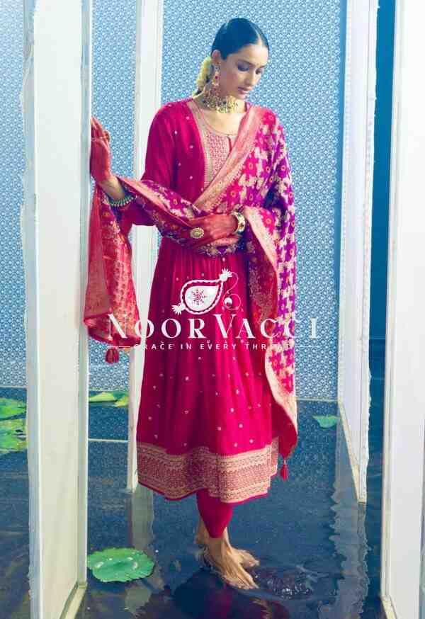 Pure Cinon Silk Embroidered Gown with Pant and Digital Print Dupatta - Image 8