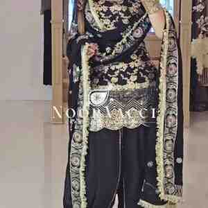 Designer Party Wear Top with Dhoti Salwar & Dupatta Set