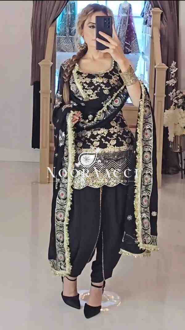 Designer Party Wear Top with Dhoti Salwar & Dupatta Set - Image 5