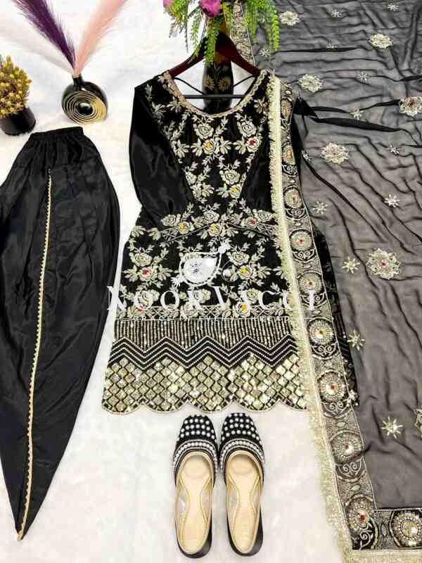 Designer Party Wear Top with Dhoti Salwar & Dupatta Set - Image 8