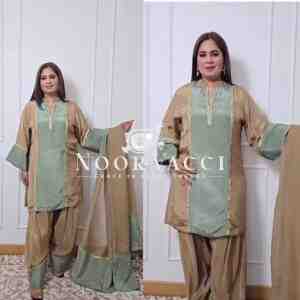 Graceful Natural Satin Farshi Plazzo Suit Set with Ready Lace Dupatta