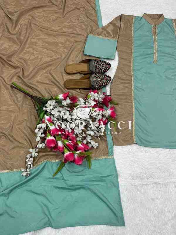 Graceful Natural Satin Farshi Plazzo Suit Set with Ready Lace Dupatta - Image 8
