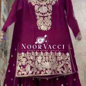 Elegant Embroidered Chinnon Silk Plazzo Set with Dupatta