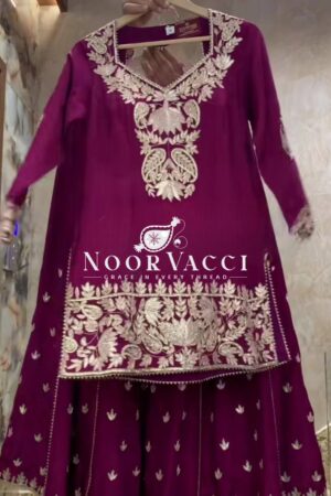 Shop Elegant Embroidered Chinnon Silk Plazzo Set with Dupatta