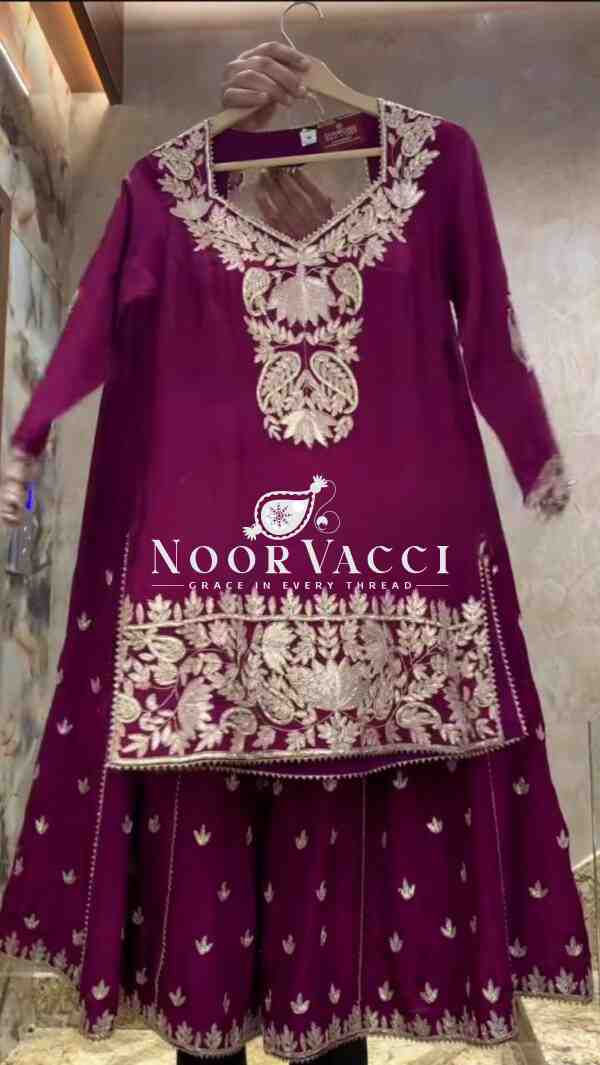 Elegant Embroidered Chinnon Silk Plazzo Set with Dupatta