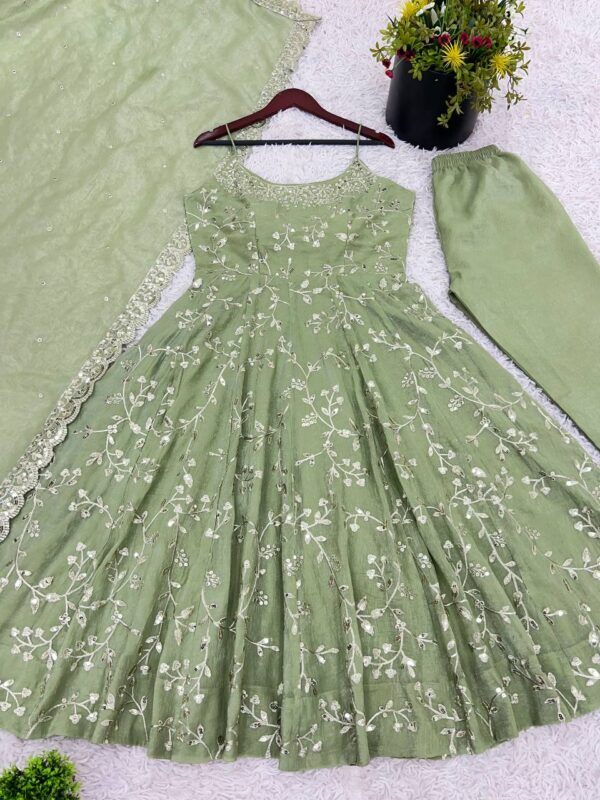 Buy Designer Party Wear Gown with Embroidered Dupatta and Bottom - Image 5