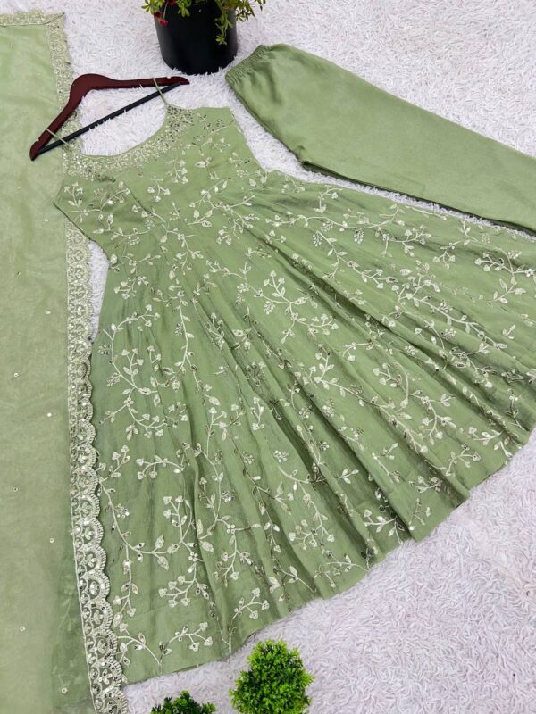 Buy Designer Party Wear Gown with Embroidered Dupatta and Bottom - Image 4