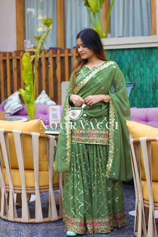 Stunning Party Wear Chinon Silk Top with Sharara Plazzo & Embroidered Dupatta - Image 2