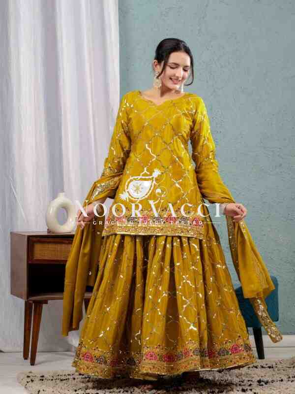 Stunning Party Wear Chinon Silk Top with Sharara Plazzo & Embroidered Dupatta - Image 4
