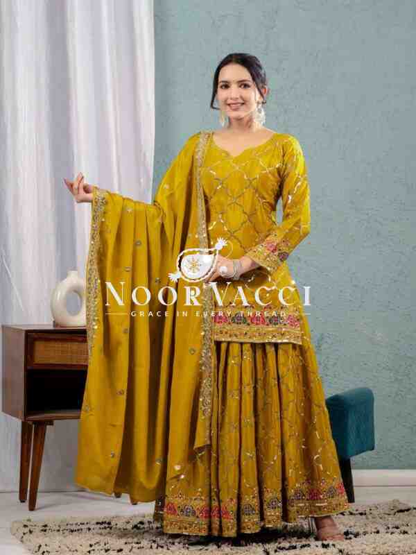 Stunning Party Wear Chinon Silk Top with Sharara Plazzo & Embroidered Dupatta