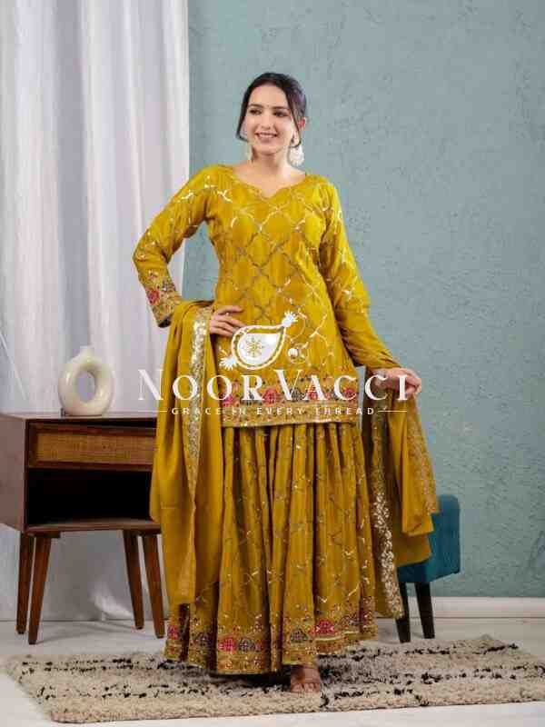Stunning Party Wear Chinon Silk Top with Sharara Plazzo & Embroidered Dupatta - Image 5