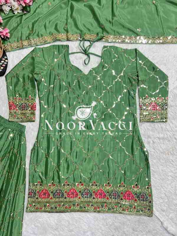 Stunning Party Wear Chinon Silk Top with Sharara Plazzo & Embroidered Dupatta - Image 4